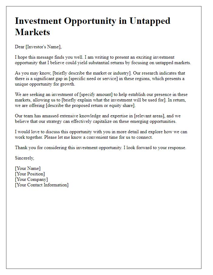 Letter template of investment opportunity letter for untapped markets