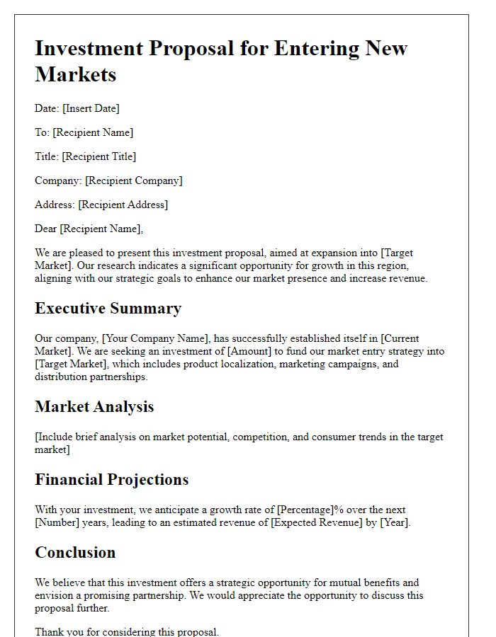 Letter template of investment proposal for entering new markets