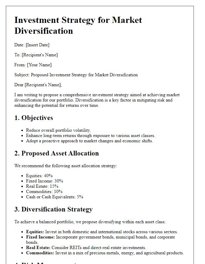 Letter template of investment strategy for market diversification