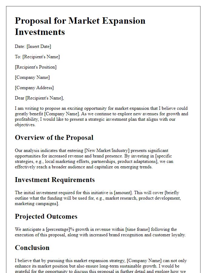 Letter template of proposal for market expansion investments