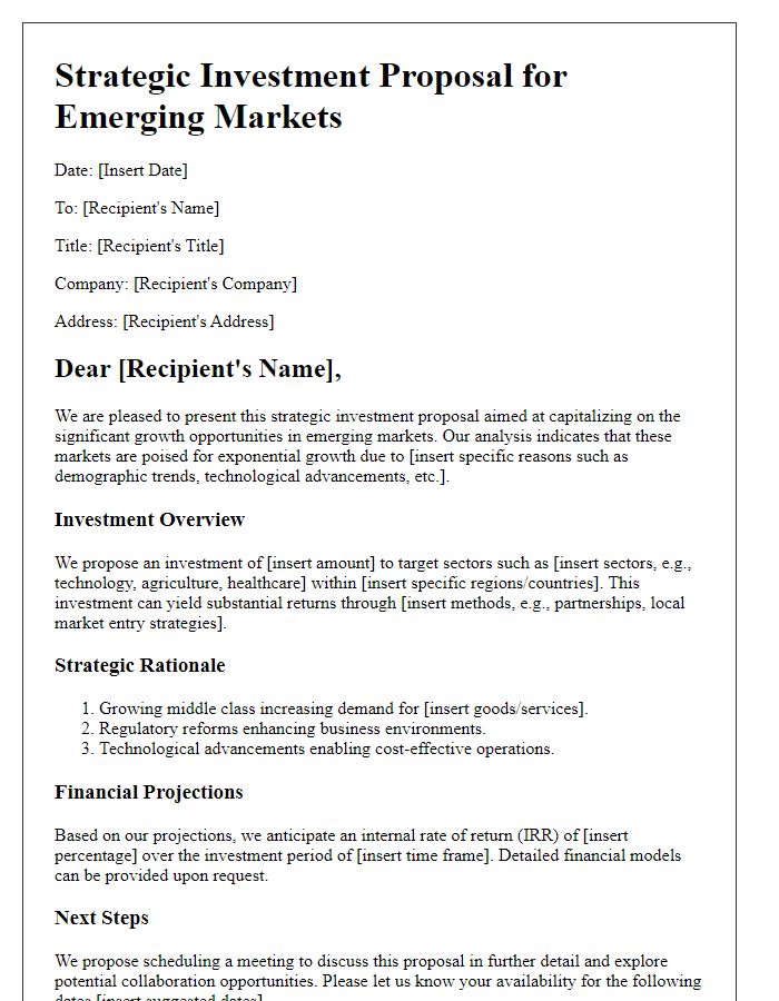 Letter template of strategic investment proposal for emerging markets