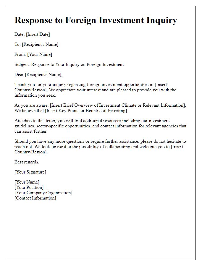 Letter template of foreign investment inquiry response.