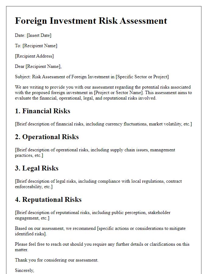 Letter template of foreign investment risk assessment.