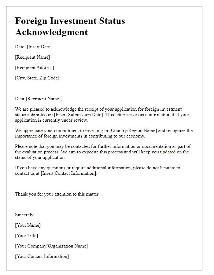 Letter template of foreign investment status acknowledgment.