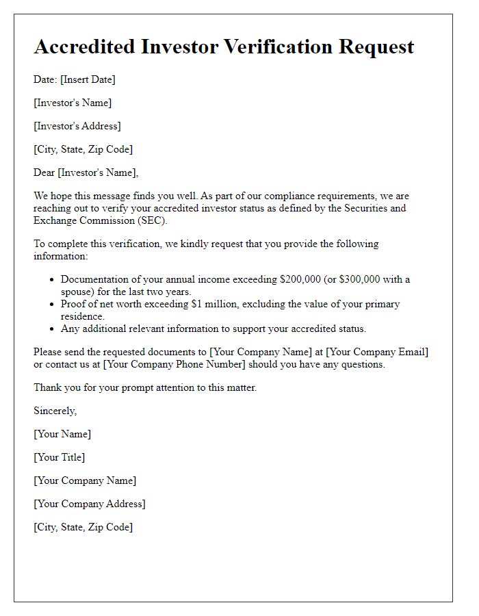 Letter template of accredited investor verification request