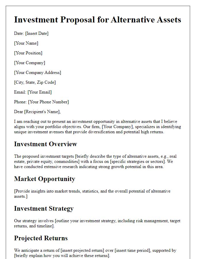 Letter template of investment proposal for alternative assets