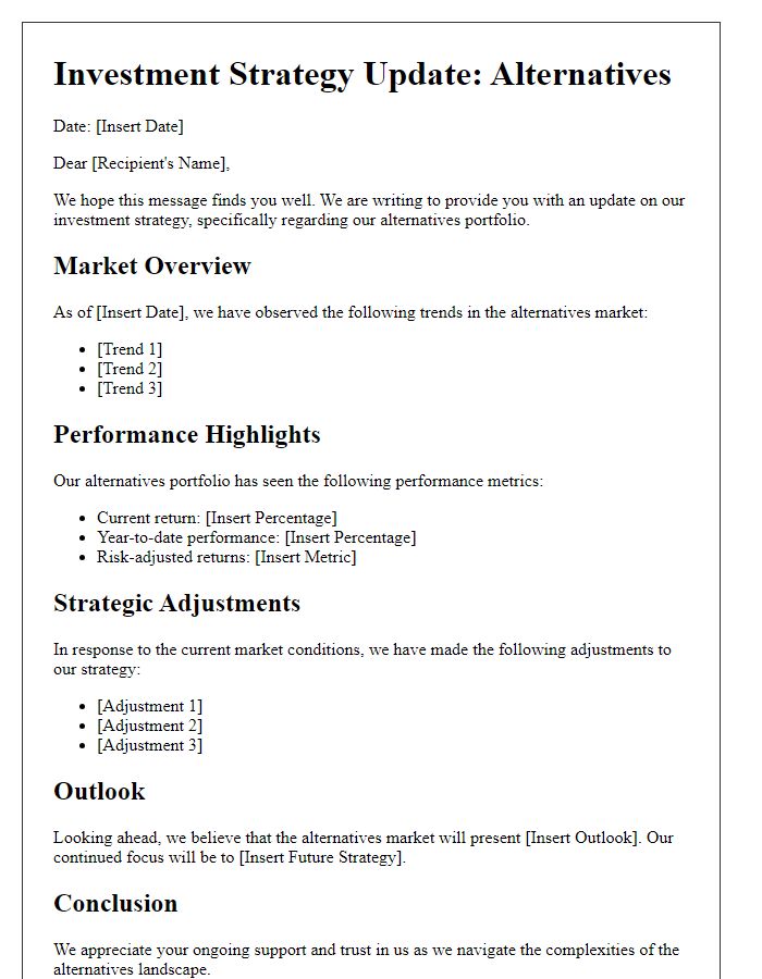 Letter template of investment strategy update for alternatives