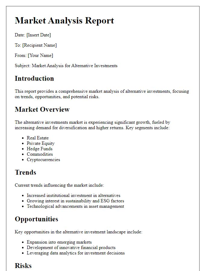 Letter template of market analysis for alternative investments