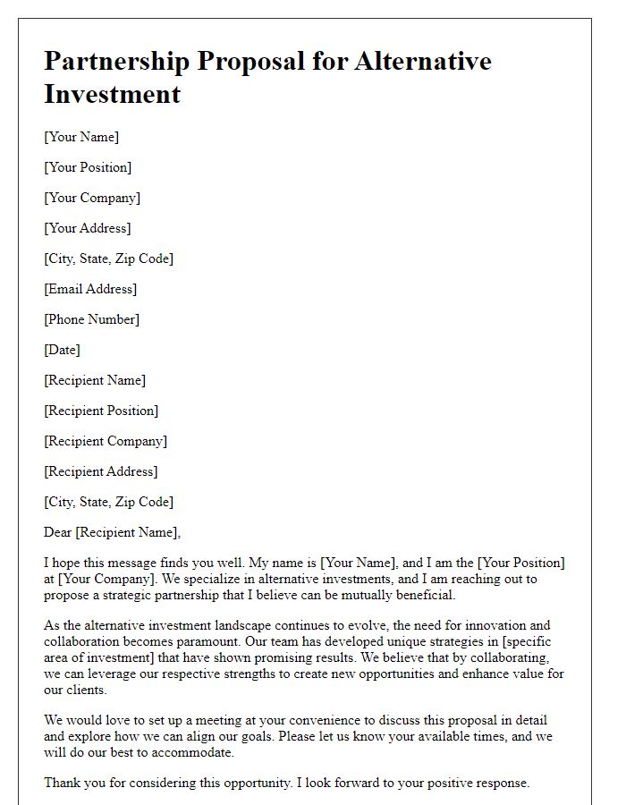 Letter template of partnership proposal in alternative investment