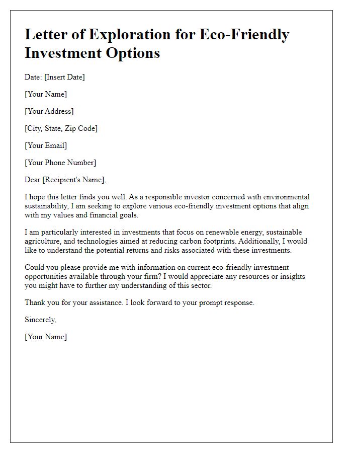 Letter template of exploration for eco-friendly investment options