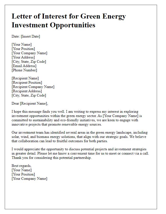 Letter template of interest for green energy investment opportunities