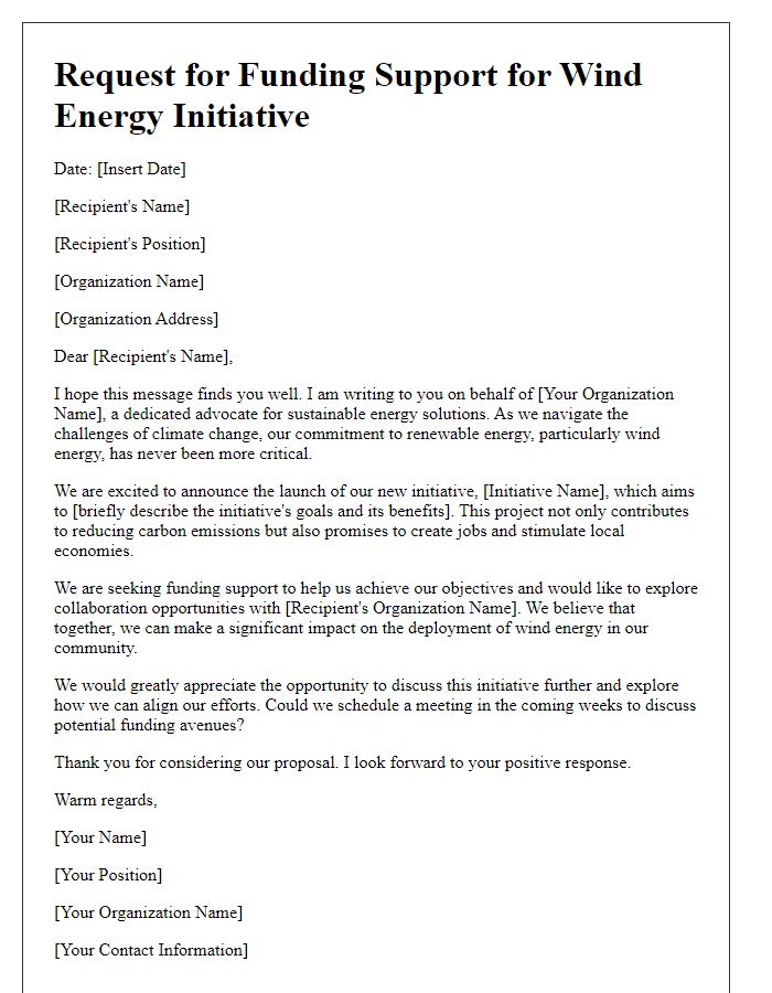 Letter template of outreach for wind energy funding initiatives