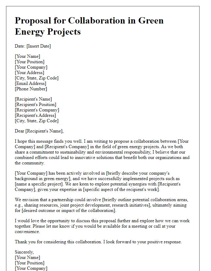 Letter template of proposal for collaboration in green energy projects