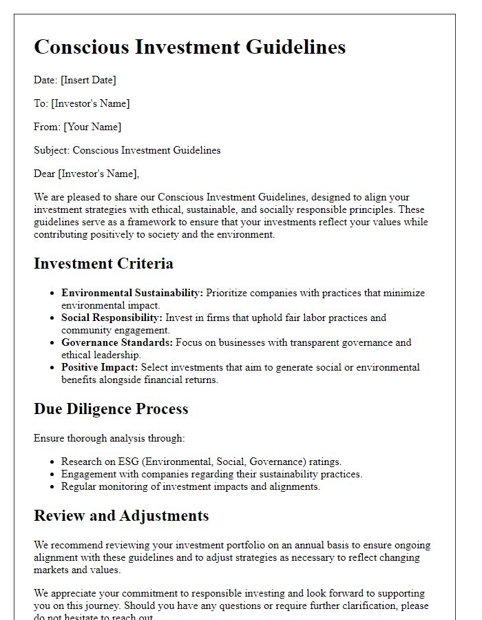 Letter template of conscious investment guideline