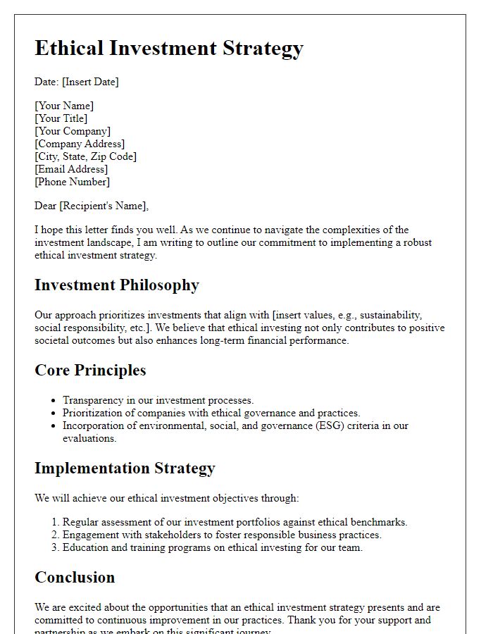 Letter template of ethical investment strategy