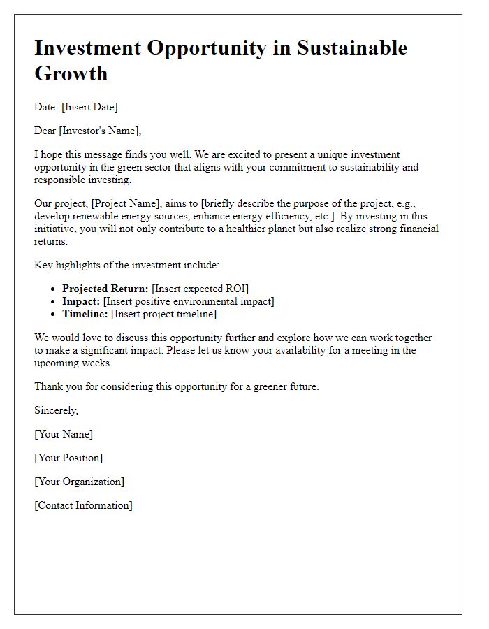 Letter template of green investment opportunity