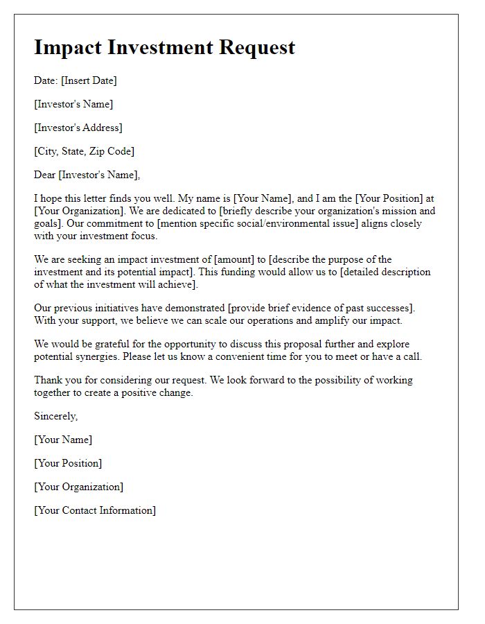 Letter template of impact investment request