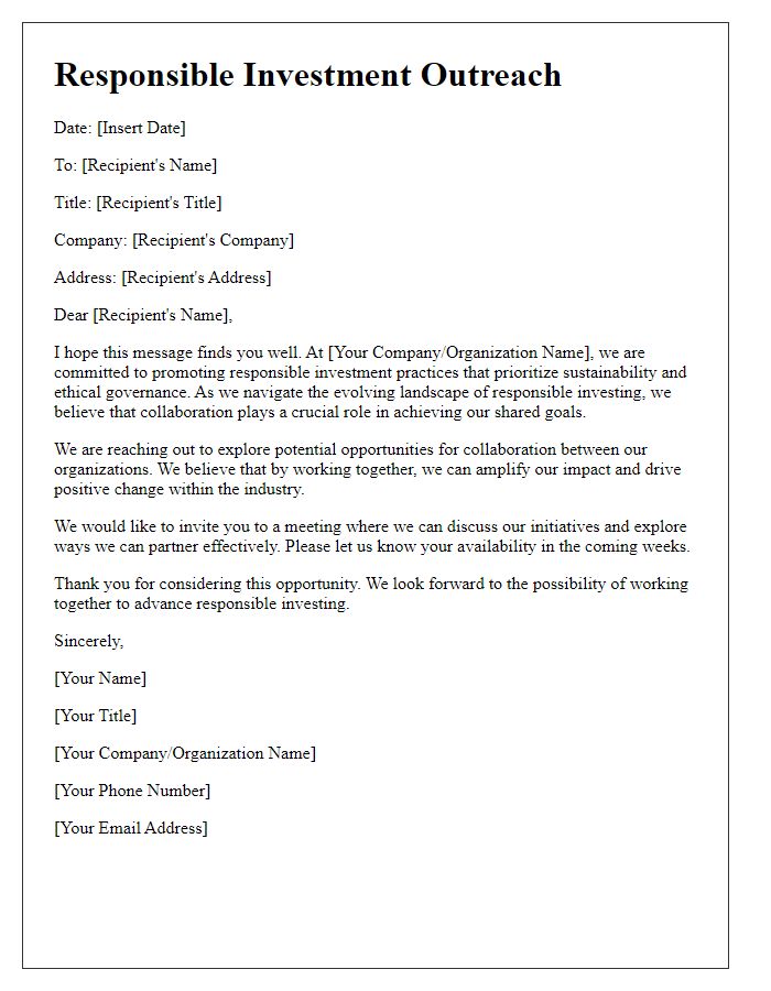 Letter template of responsible investment outreach