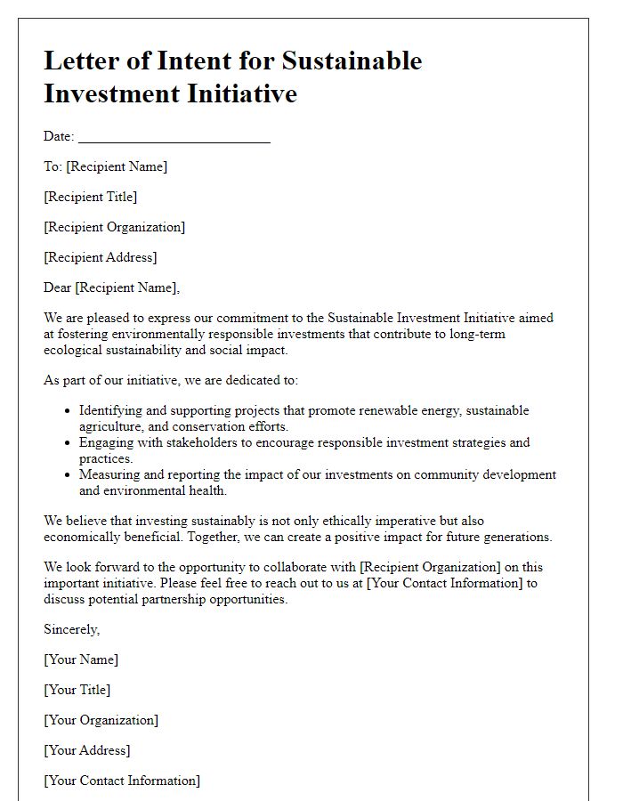 Letter template of sustainable investment initiative