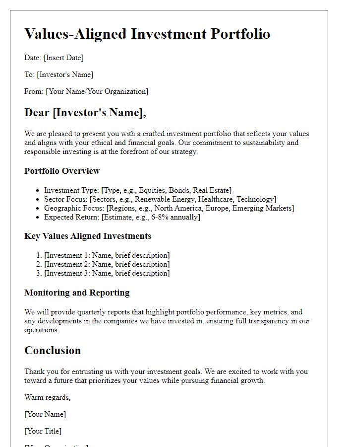 Letter template of values-aligned investment portfolio