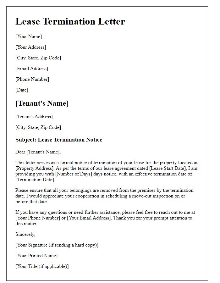 Letter template of lease termination by landlord.