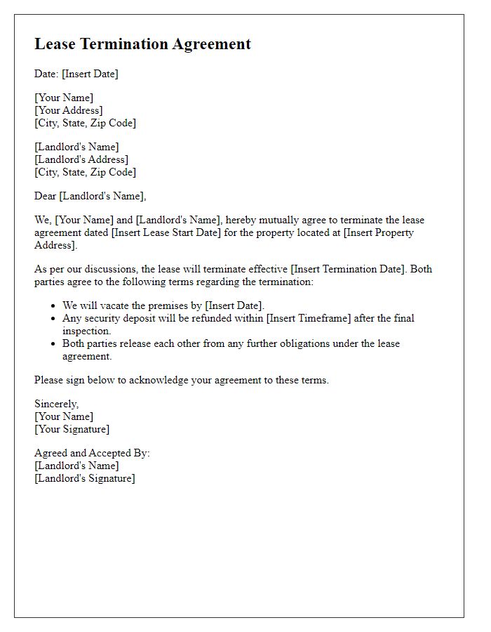 Letter template of lease termination for mutual agreement.