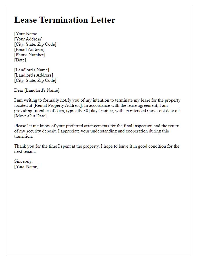 Letter template of lease termination by tenant.