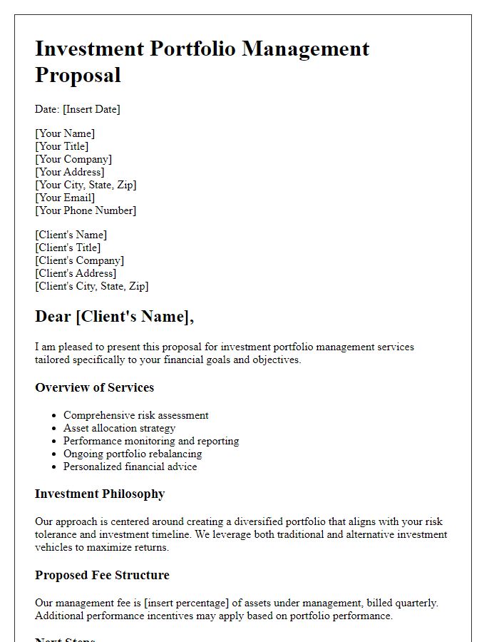 Letter template of investment portfolio management proposal