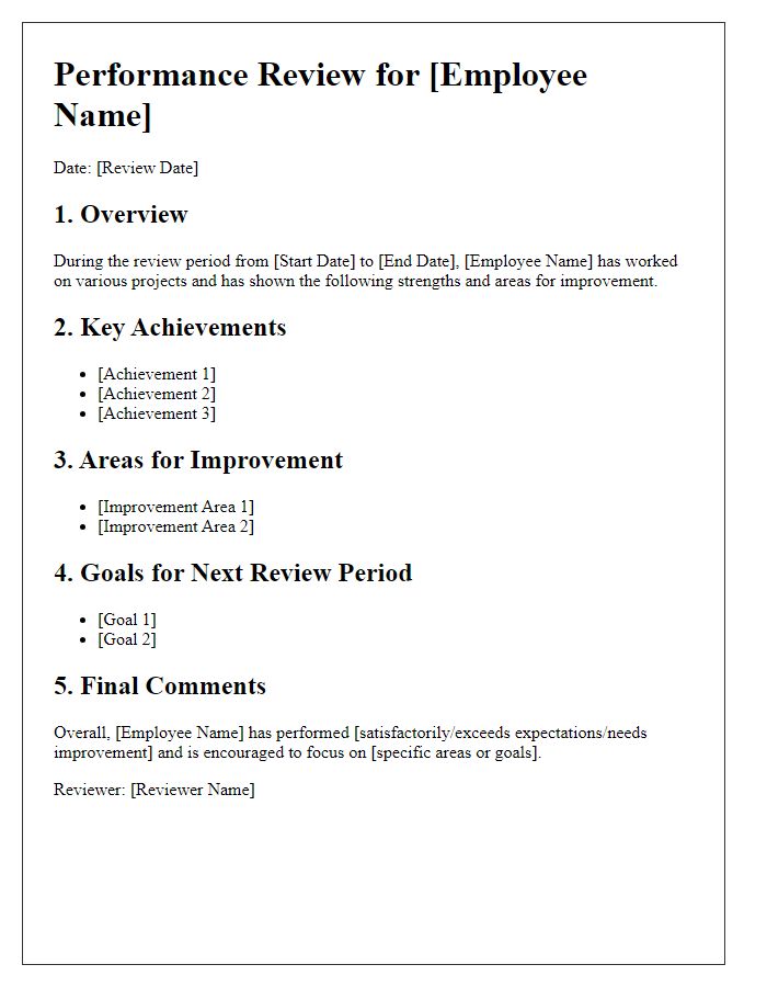 Letter template of performance review and analysis