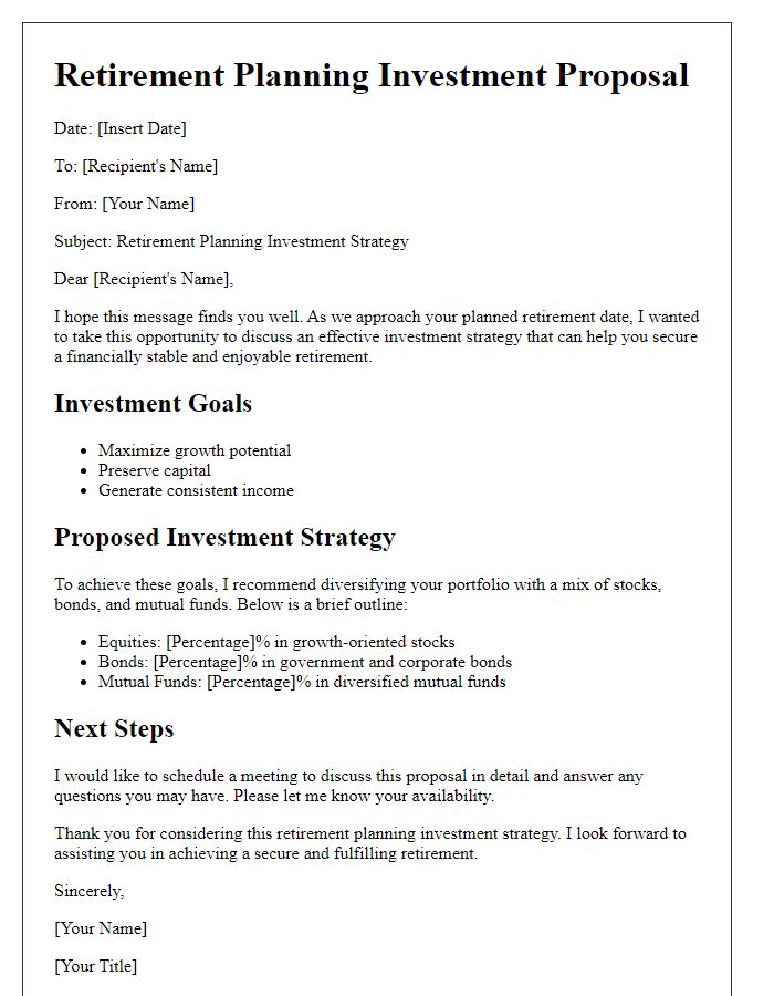 Letter template of retirement planning investment