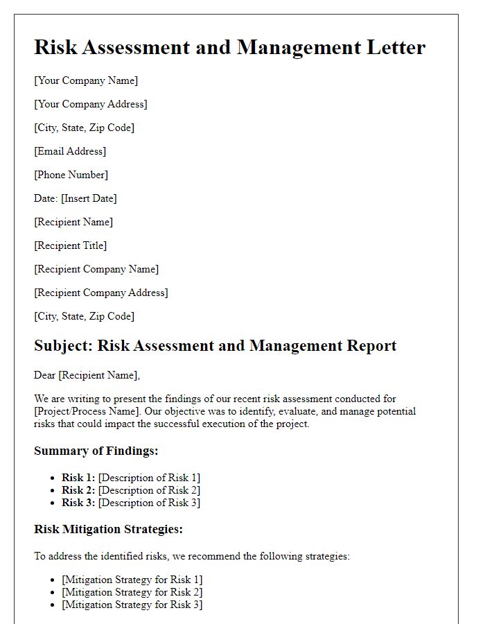 Letter template of risk assessment and management