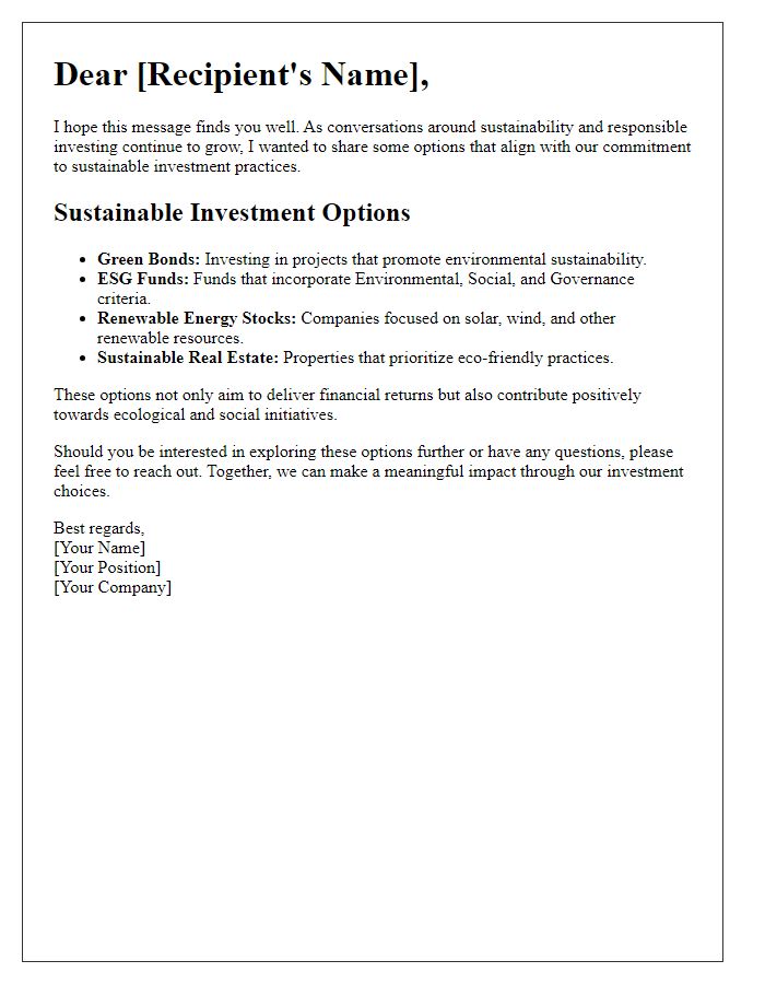 Letter template of sustainable investment options