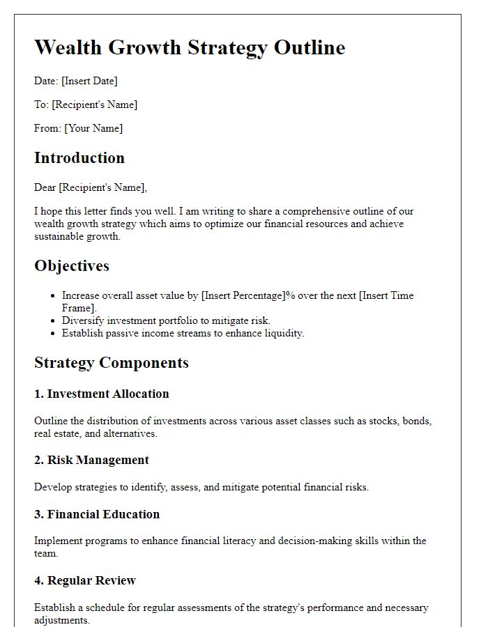 Letter template of wealth growth strategy outline