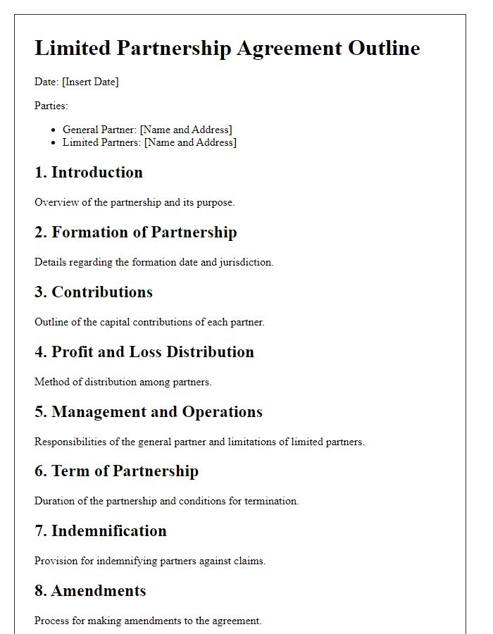 Letter template of limited partnership agreement outline