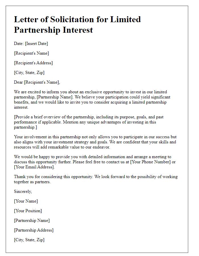 Letter template of limited partnership interest solicitation