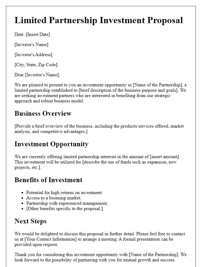 Letter template of limited partnership investment proposal