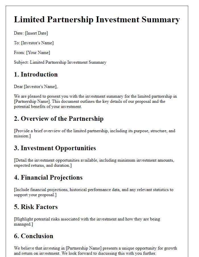 Letter template of limited partnership investment summary