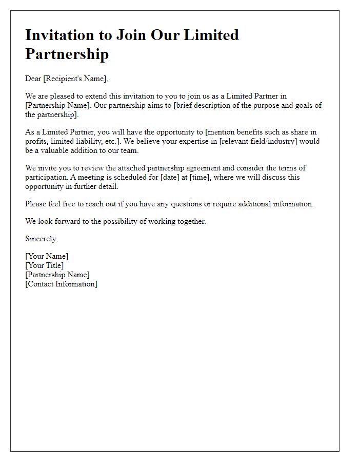 Letter template of limited partnership invitation to join