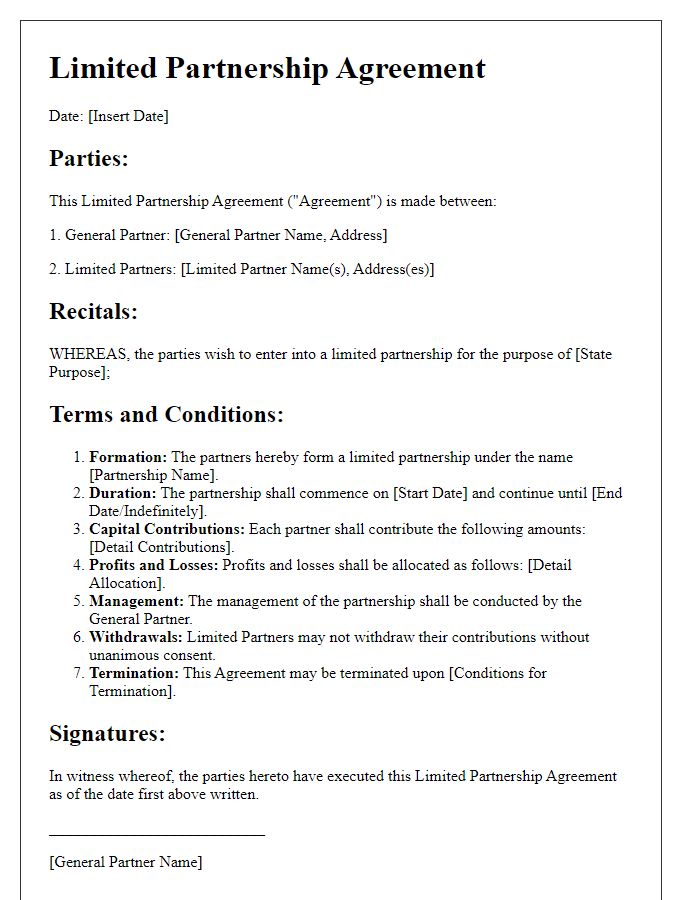 Letter template of limited partnership terms and conditions