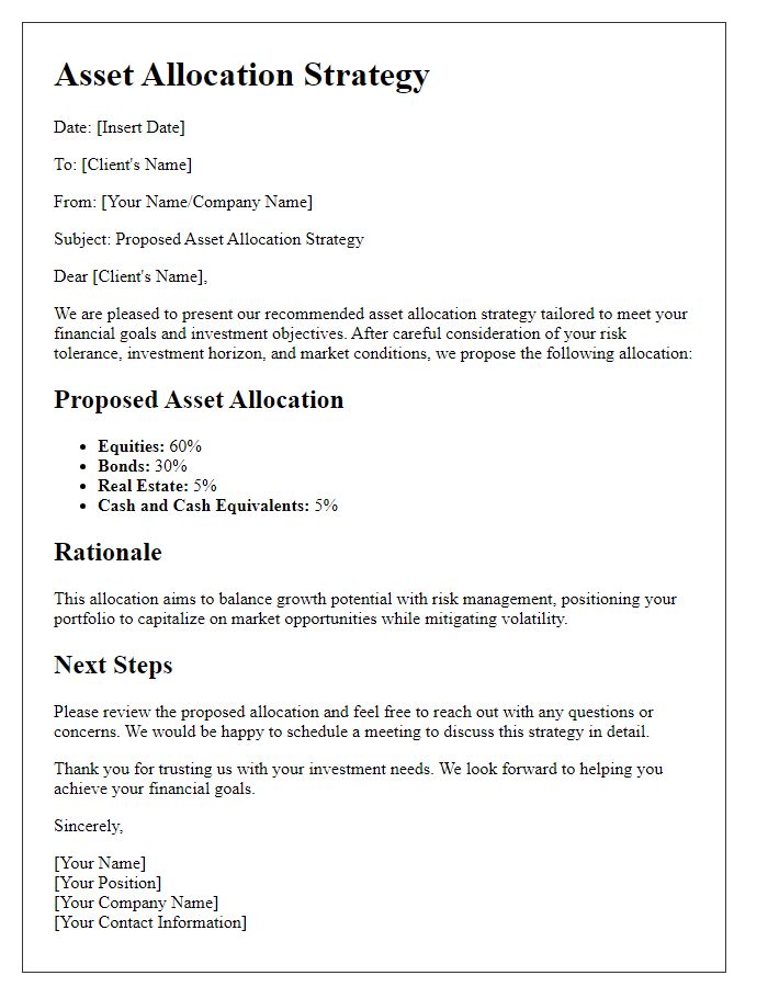 Letter template of asset allocation strategy