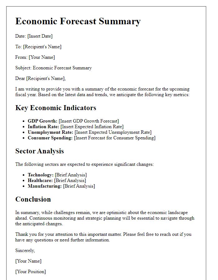 Letter template of economic forecast summary