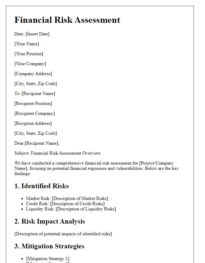 Letter template of financial risk assessment