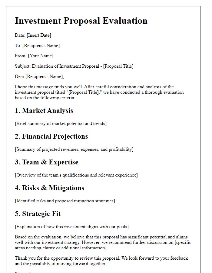 Letter template of investment proposal evaluation