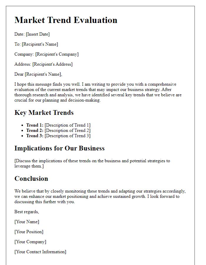 Letter template of market trend evaluation