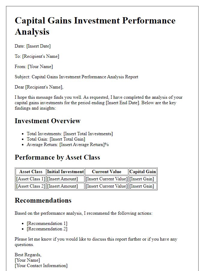 Letter template of capital gains investment performance analysis