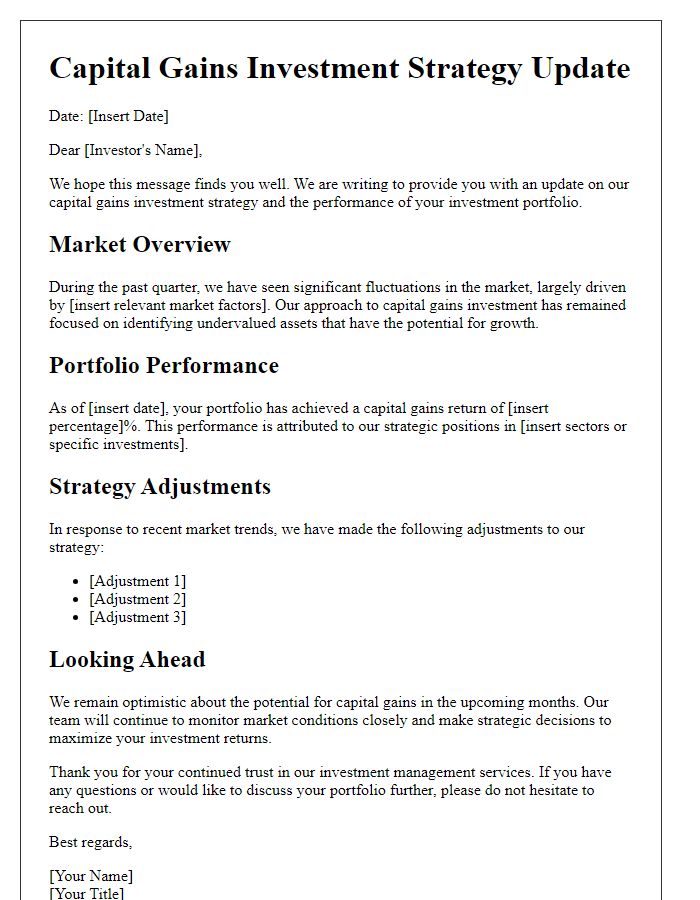 Letter template of capital gains investment strategy update