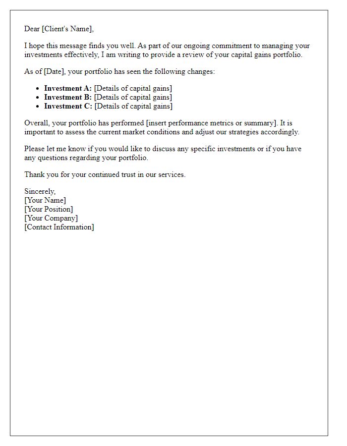 Letter template of capital gains portfolio review