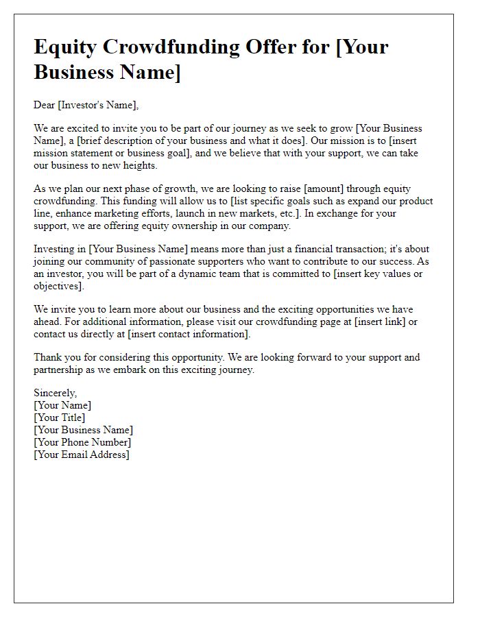 Letter template of crowdfunding equity solicitation for business growth