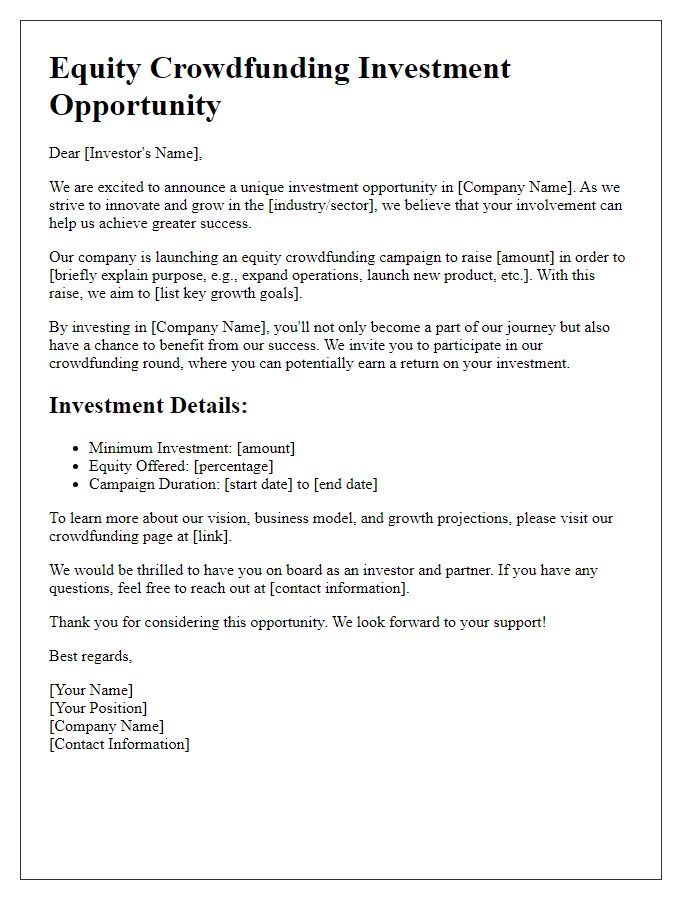 Letter template of equity crowdfunding invitation for investors