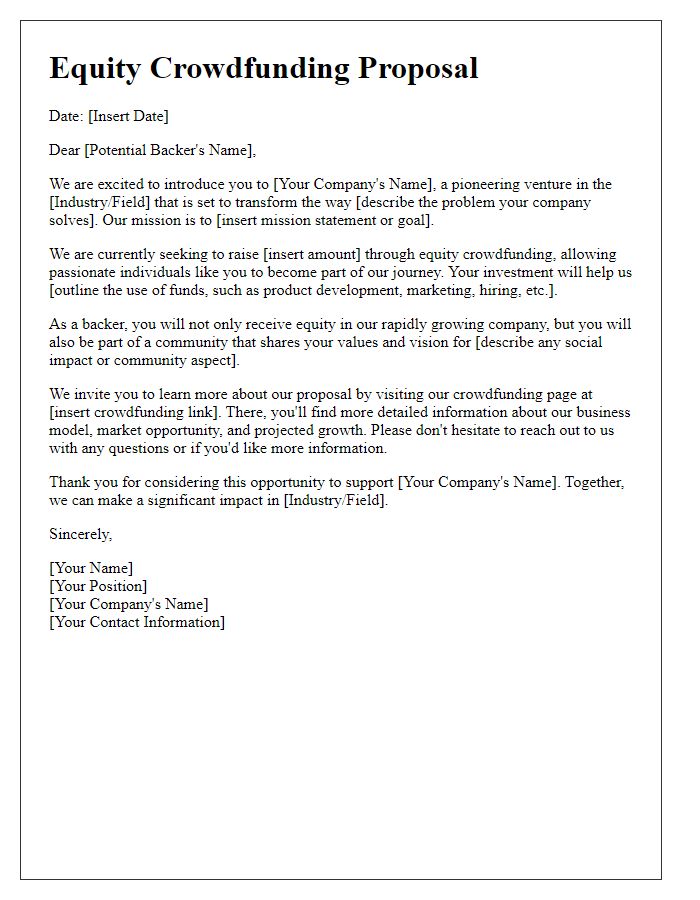 Letter template of equity crowdfunding proposal for potential backers